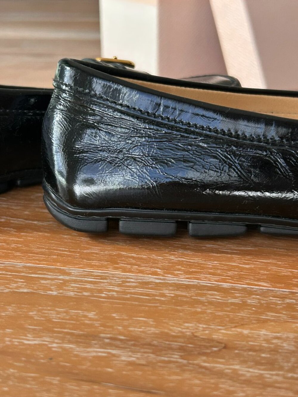 Prada Black Patent Leather Gold Buckle Loafers EU 36.5 - Picture 13 of 16